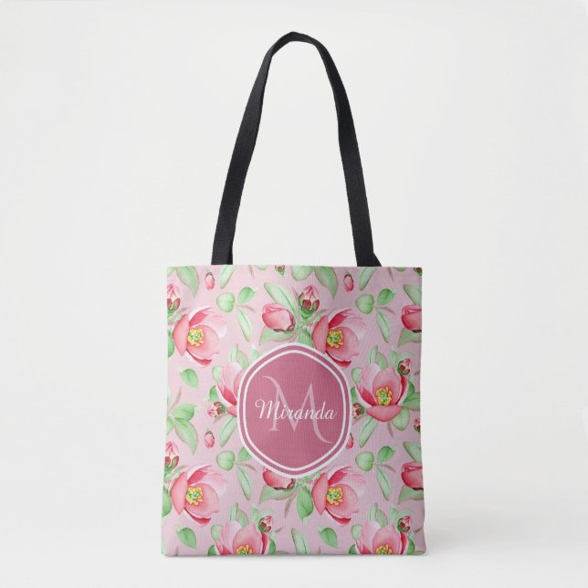 Bolsa Tote Monograma Flor de Maçã Rosa (Frente)