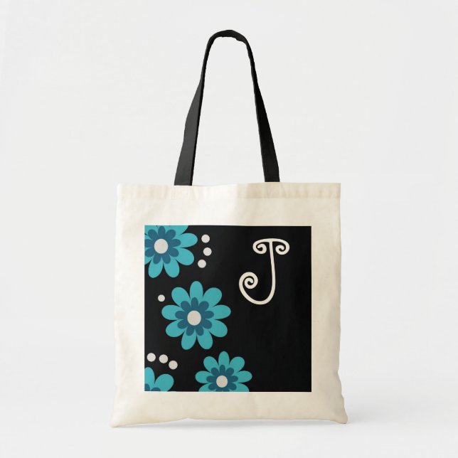 Bolsa Tote Monograma floral azul e preto (Frente)