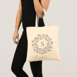 Bolsa Tote Monograma floral botânico da grinalda<br><div class="desc">Grinalda botânica delicada da flor do prado no azul silenciado,  sacola do monograma. Personalize o estilo,  a cor e o tamanho de pia batismal do texto.</div>