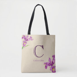 Bolsa Tote Monograma Floral Botânico Púrpura de Cores Aquátic