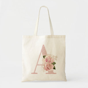 Bolsa Tote Monograma Floral Brilhante Rosa Dourado Feminino A