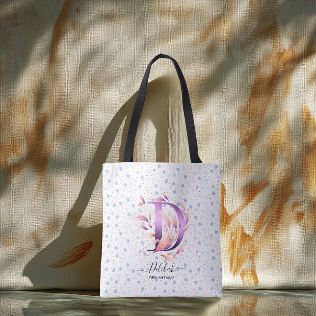 Bolsa Tote Monograma Floral Caprichosa Delilah Pétalas Azuis  (Criador carregado)