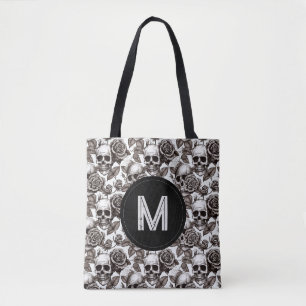 Bolsa Tote Monograma Floral Caveira Negra Branca