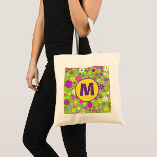 Bolsa Tote Monograma Floral Colorido Retro Anos Sessenta