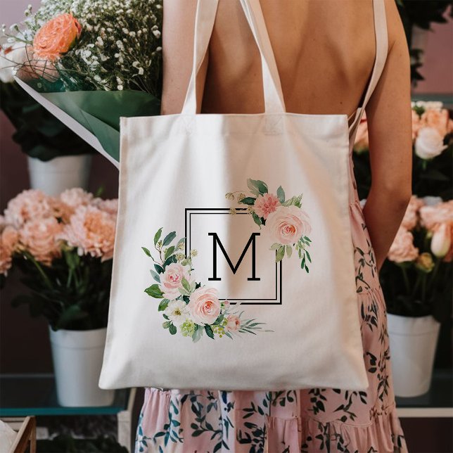 Bolsa Tote Monograma Floral com Aquarela Rosa Claro (Criador carregado)