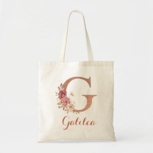 Bolsa Tote Monograma Floral com Brilho Rosa Bege da Letra G