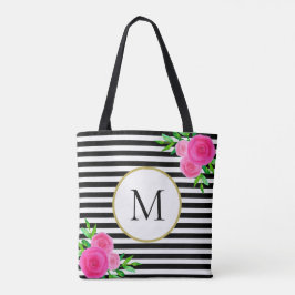 Bolsa Tote Monograma Floral Cor-de-rosa-na moda Preto-Preto