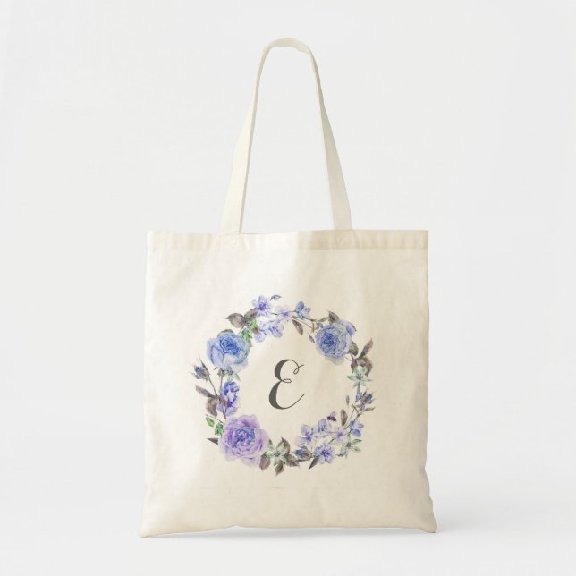 Bolsa Tote Monograma floral da aguarela roxa Pastel | (Frente)