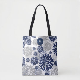 Bolsa Tote Monograma Floral da Cinza marinho Azul