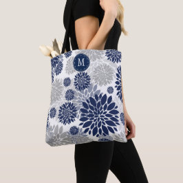 Bolsa Tote Monograma Floral da Cinza marinho Azul