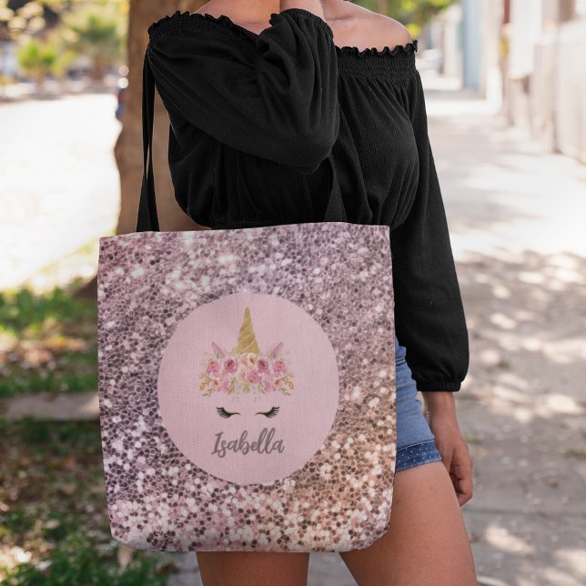 Bolsa Tote Monograma Floral da Unicorn Rosa (Criador carregado)