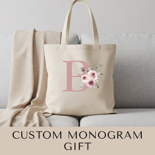 Bolsa Tote Monograma Floral de Aquarela Elegante