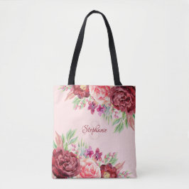 Bolsa Tote Monograma Floral de Blush de Aquarela