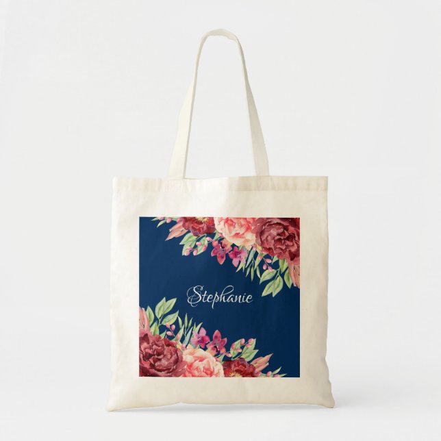 Bolsa Tote Monograma Floral de marinho Azul Burgundy (Frente)