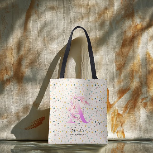 Bolsa Tote Monograma Floral Divertido de Confetes de Amelia - (Criador carregado)