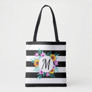 Bolsa Tote Monograma floral do costume da grinalda da