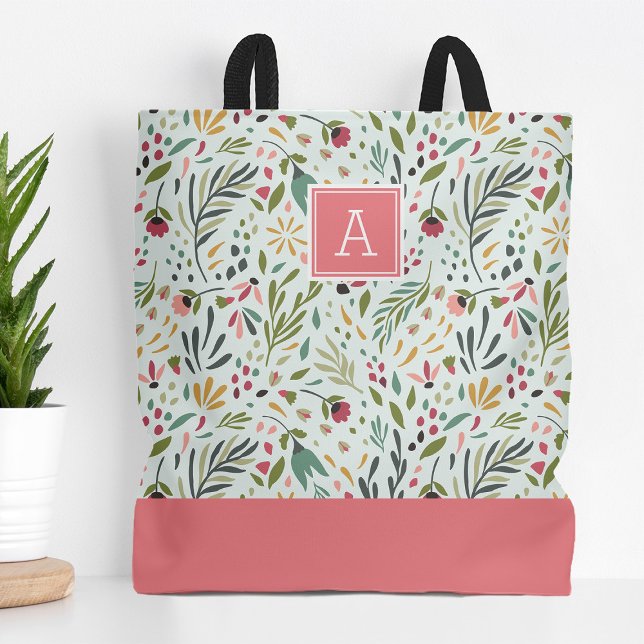 Bolsa Tote Monograma Floral do Jardim Whimsy (Criador carregado)