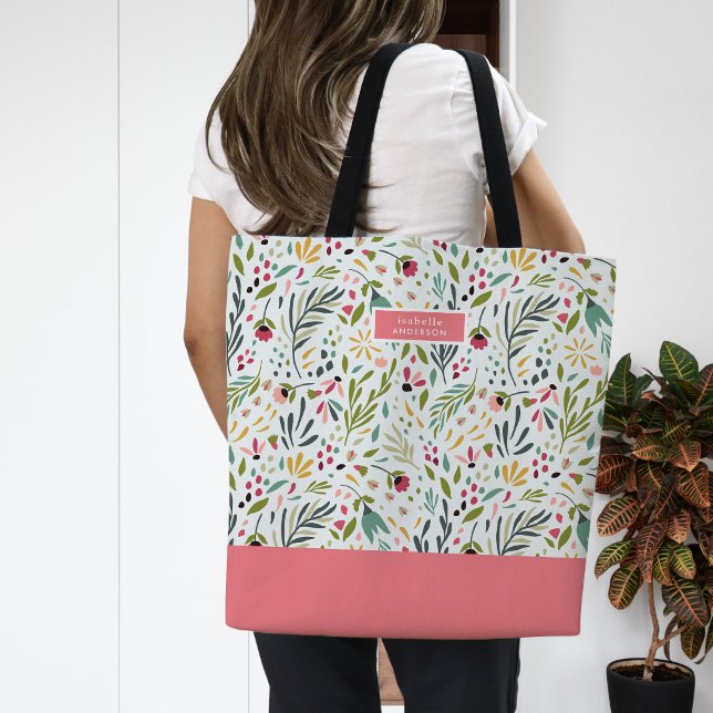 Bolsa Tote Monograma Floral do Jardim Whimsy (Criador carregado)