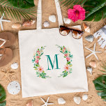 Bolsa Tote Monograma Floral do Paraíso<br><div class="desc">Sacos de tote de noiva personalizados personalizados com seu monograma inicial ou outro texto personalizado. Esta elegante design feminina tem uma aquarela cor floral flores tropicais e verde. Use as ferramentas de design para personalizar cada monograma, escolha qualquer cor de fundo, edite fontes e cores de texto e adicione fotos...</div>