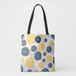 Bolsa Tote Monograma Floral Dourado Azul marinho