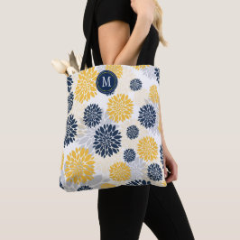 Bolsa Tote Monograma Floral Dourado Azul marinho