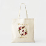 Bolsa Tote Monograma Floral Dourado Burgundy Bridesmaid<br><div class="desc">Watercolor Burgundy Monograma Floral Dourado Monograma Bridesmaid Tote Bag</div>