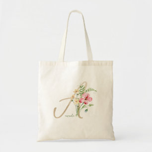 Bolsa Tote Monograma Floral Dourado Inicial A com Nome Tote B
