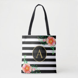 Bolsa Tote Monograma Floral Dourado Monograma Preto - Faixa B
