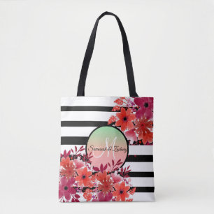 Bolsa Tote Monograma Floral Dourado Roxo Branco Preto