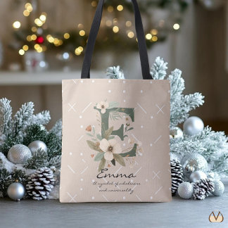 Bolsa Tote Monograma Floral E – Arte de Letra Botânica Elegan