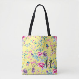 Bolsa Tote Monograma Floral e Borboleta Amarelo