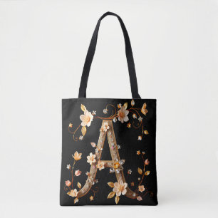 Bolsa Tote Monograma Floral Elegante A com Design Intricado