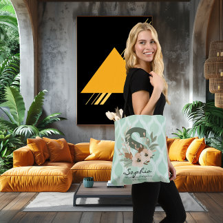 Bolsa Tote Monograma Floral Elegante – Arte Botânica Verde Me