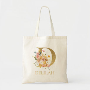 Bolsa Tote Monograma Floral em Aquarela com Letra