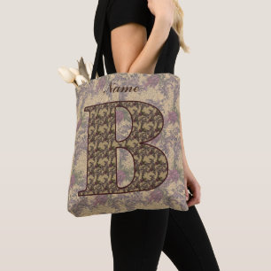Bolsa Tote Monograma Floral Inicial B Elegante Personalizado