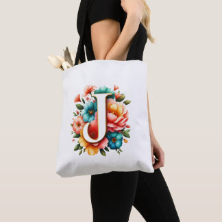 Bolsa Tote Monograma Floral J com Flores Pastel