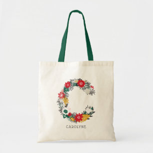 Bolsa Tote Monograma floral lunático da letra da letra C  