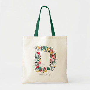 Bolsa Tote Monograma floral lunático da letra da letra D