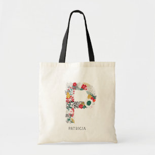 Bolsa Tote Monograma floral lunático da letra da letra P