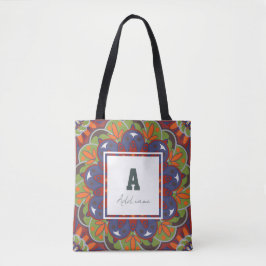 Bolsa Tote Monograma Floral Mandala Nome personalizado