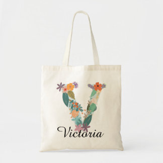 Bolsa Tote Monograma Floral Personalizado Letra Nome Personal