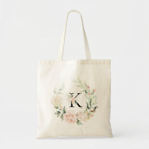 Bolsa Tote Monograma floral personalizado por rosa de pastel