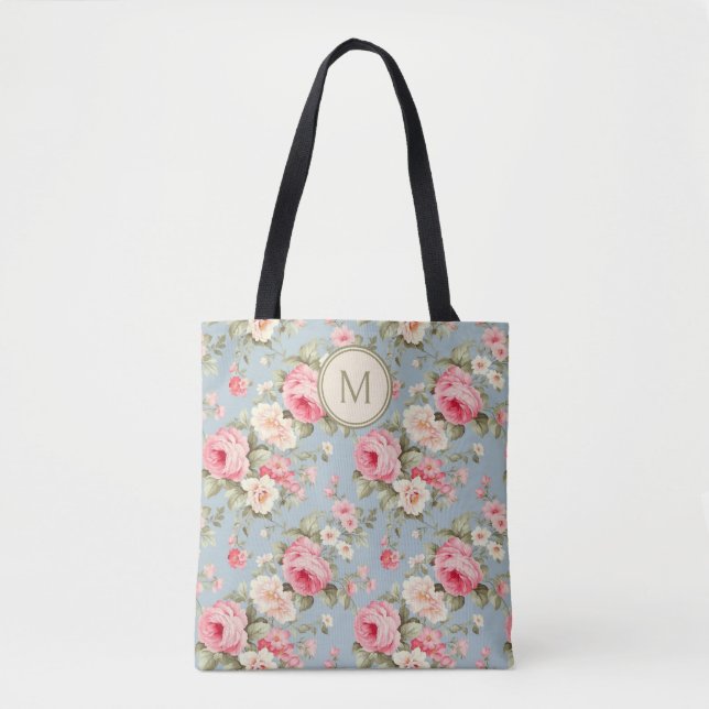 Bolsa Tote Monograma Floral Rosa chique (Frente)