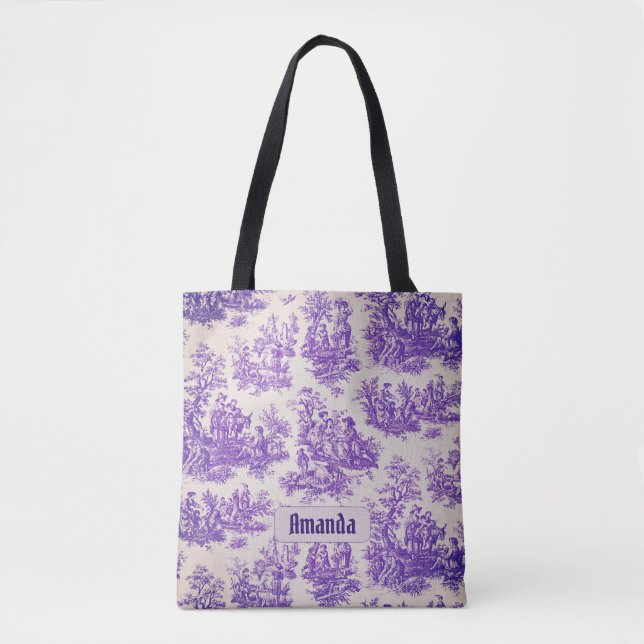 Bolsa Tote Monograma floral roxo de jouy (Frente)