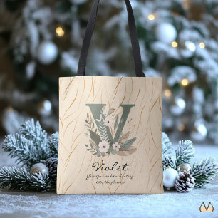 Bolsa Tote Monograma Floral V – Arte de Letra Botânica Elegan