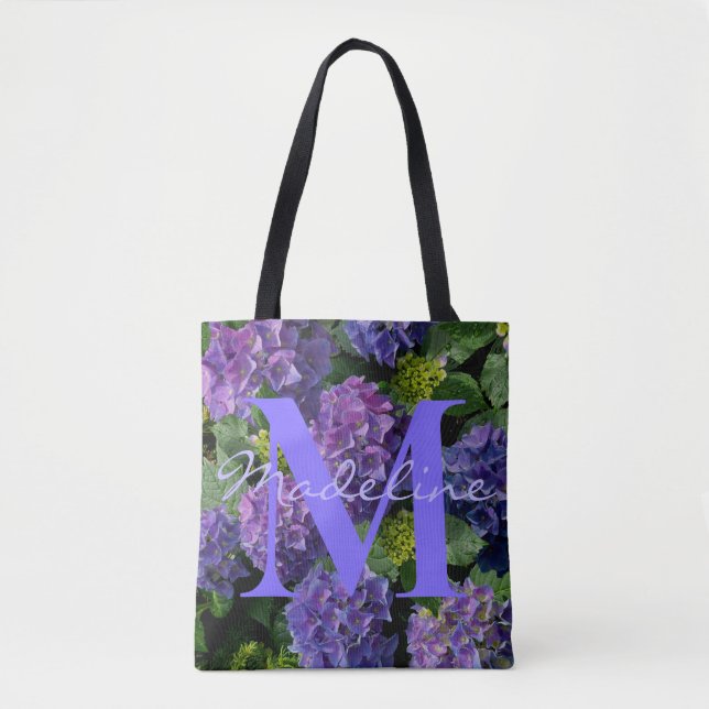 Bolsa Tote Monograma floral verde-púrpura Elegante (Frente)