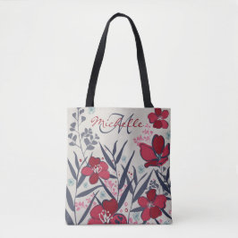 Bolsa Tote Monograma Floral Vermelho Elegante