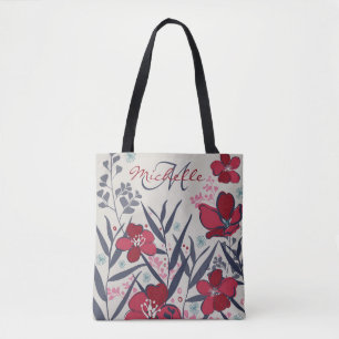 Bolsa Tote Monograma Floral Vermelho Elegante