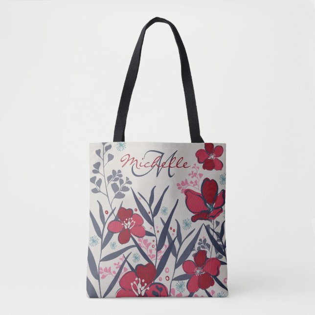 Bolsa Tote Monograma Floral Vermelho Elegante (Frente)