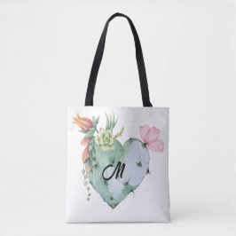 Bolsa Tote Monograma Flores de Aquarela Bonito Inicial Verde